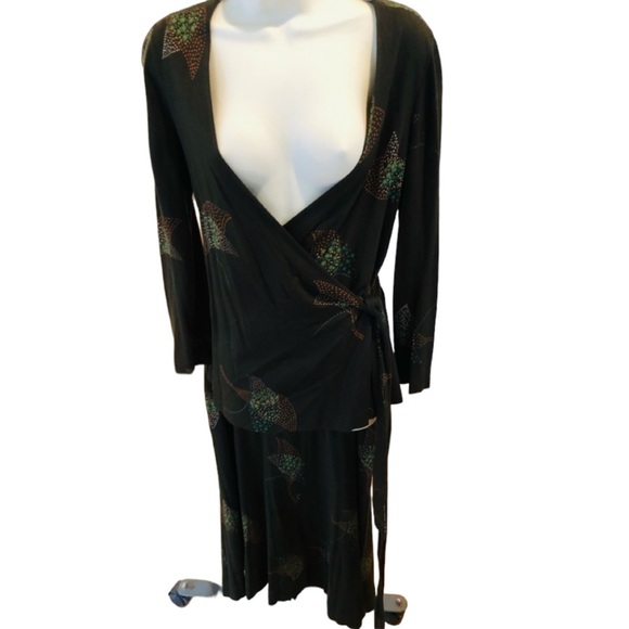 𝅺Diane Von Furstenberg DVF size 12 skirt set brown print wrap top & bias cut - Picture 1 of 15